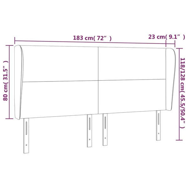 vidaXL sengegavl med kanter 183x23x118/128 cm kunstlæder cremefarvet