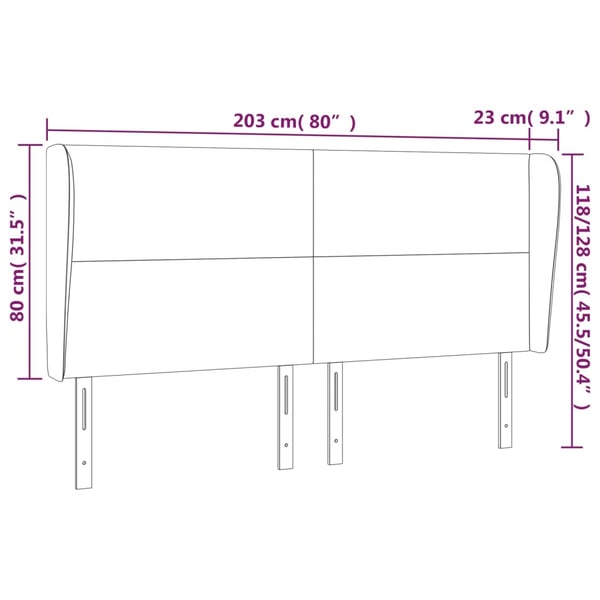 vidaXL sengegavl med kanter 203x23x118/128 cm kunstlæder cremefarvet