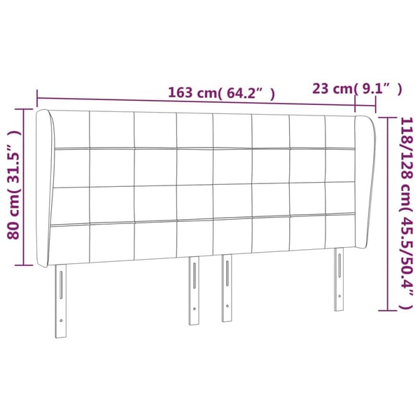 vidaXL sengegavl med kanter 163x23x118/128 cm stof cremefarvet
