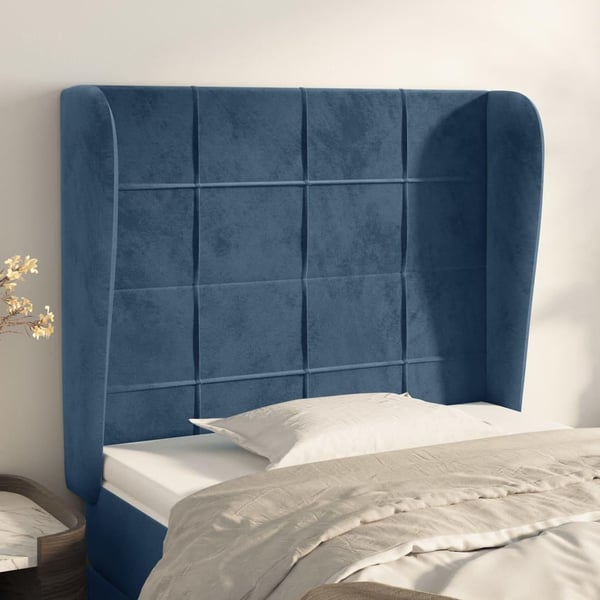 vidaXL sengegavl med kanter 93x23x118/128 cm fløjl mørkeblå