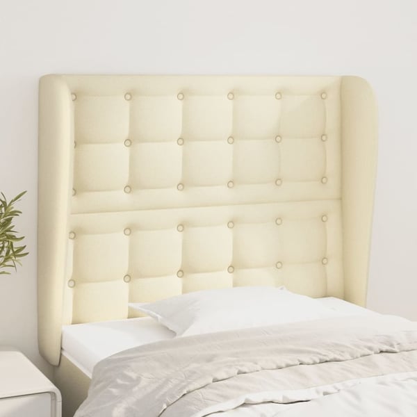 vidaXL sengegavl med kanter 93x23x118/128 cm kunstlæder cremefarvet