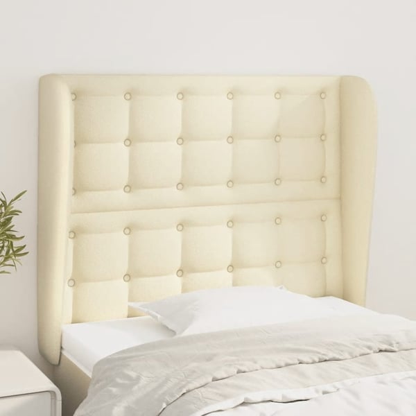 vidaXL sengegavl med kanter 103x23x118/128 cm kunstlæder cremefarvet