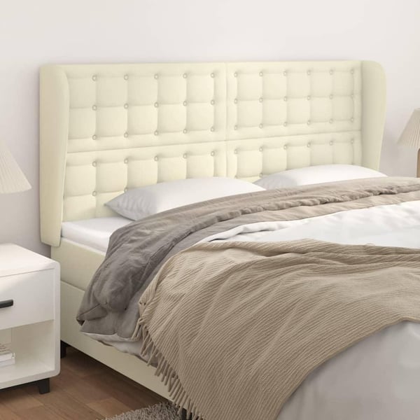 vidaXL sengegavl med kanter 203x23x118/128 cm kunstlæder cremefarvet