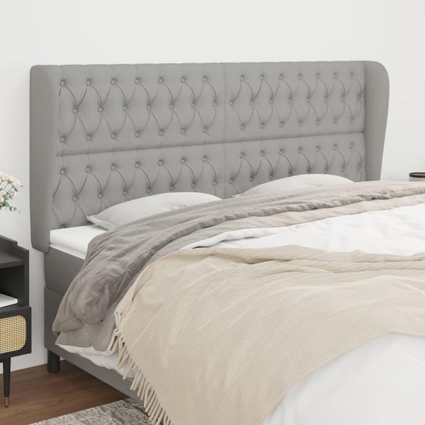 vidaXL sengegavl med kanter 183x23x118/128 cm stof lysegrå