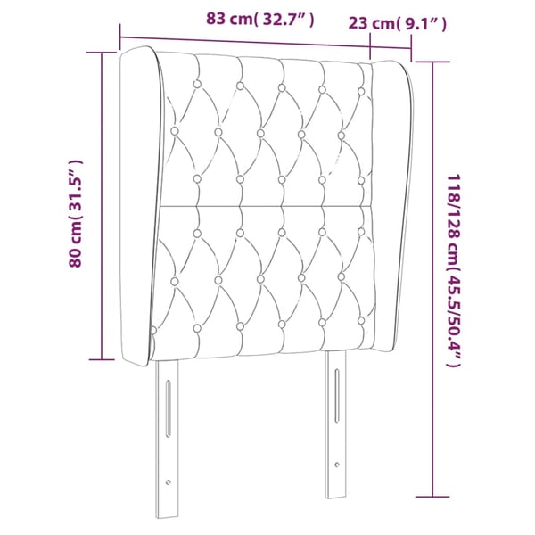 vidaXL sengegavl med kanter 83x23x118/128 cm fløjl mørkegrå