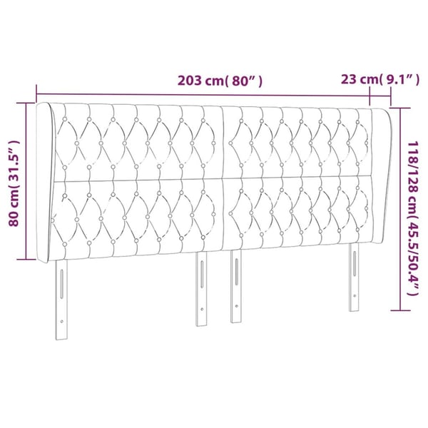 vidaXL sengegavl med kanter 203x23x118/128 cm stof cremefarvet