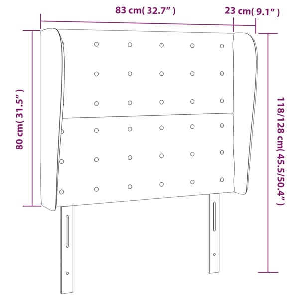vidaXL sengegavl med kanter 83x23x118/128 cm fløjl pink