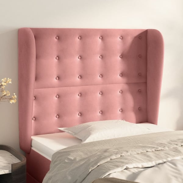 vidaXL sengegavl med kanter 83x23x118/128 cm fløjl pink