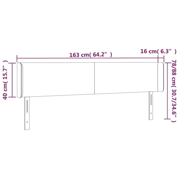 vidaXL sengegavl med kanter 163x16x78/88 cm stof cremefarvet