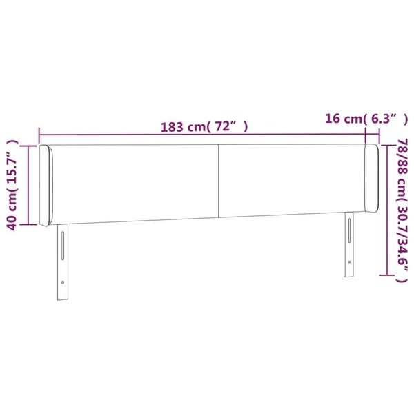 vidaXL sengegavl med kanter 183x16x78/88 cm stof sort