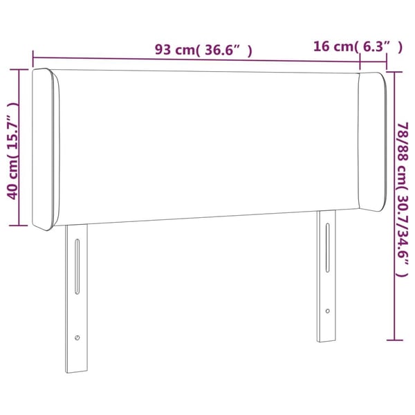 vidaXL sengegavl med kanter 93x16x78/88 cm fløjl lyserød