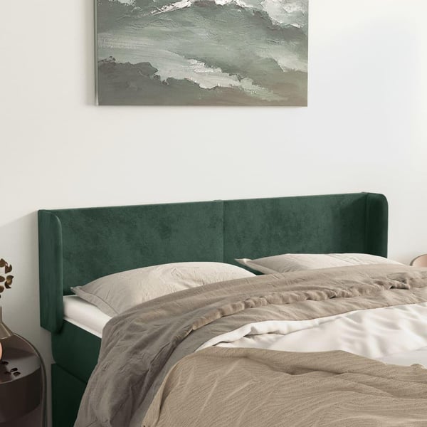 vidaXL sengegavl med kanter 147x16x78/88 cm fløjl mørkegrøn