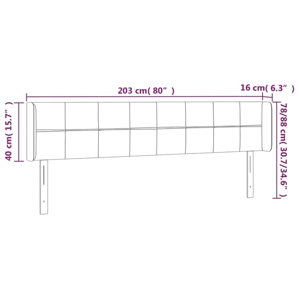 vidaXL sengegavl med kanter 203x16x78/88 cm stof cremefarvet