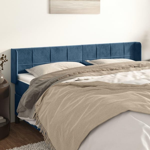 vidaXL sengegavl med kanter 163x16x78/88 cm fløjl mørkeblå