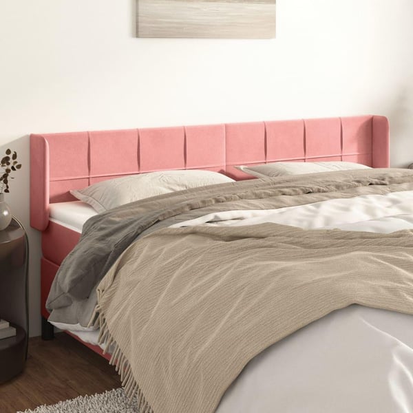 vidaXL sengegavl med kanter 163x16x78/88 cm fløjl lyserød