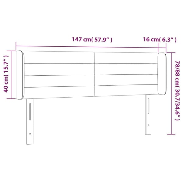vidaXL sengegavl med kanter 147x16x78/88 cm stof sort