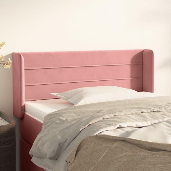 vidaXL sengegavl med kanter 83x16x78/88 cm fløjl lyserød