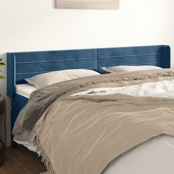 vidaXL sengegavl med kanter 203x16x78/88 cm fløjl mørkeblå