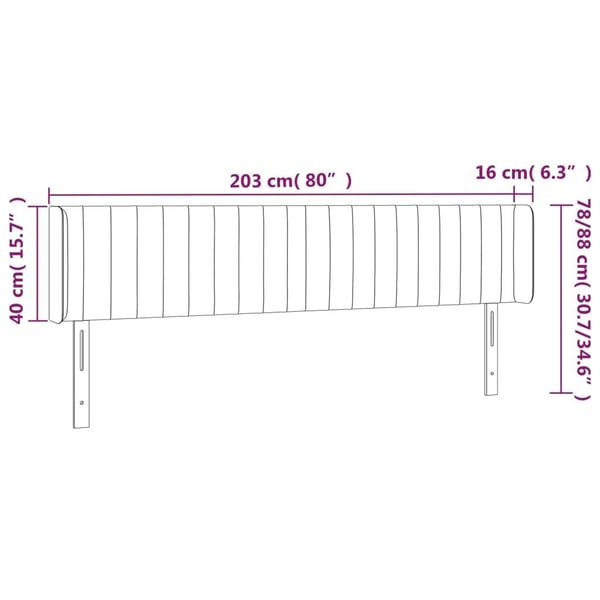 vidaXL sengegavl med kanter 203x16x78/88 cm stof sort