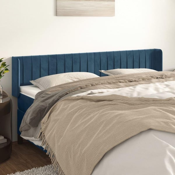 vidaXL sengegavl med kanter 163x16x78/88 cm fløjl mørkeblå