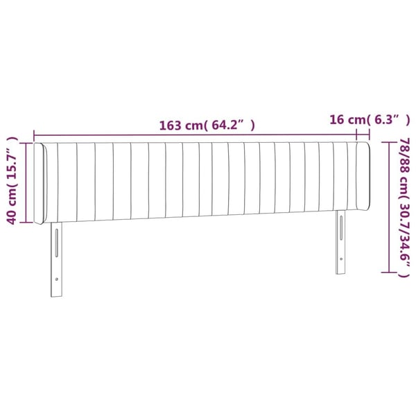 vidaXL sengegavl med kanter 163x16x78/88 cm fløjl lyserød