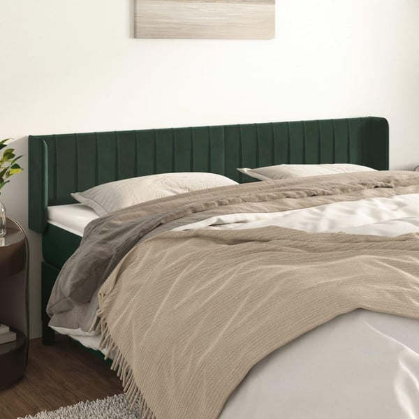 vidaXL sengegavl med kanter 183x16x78/88 cm fløjl mørkegrøn