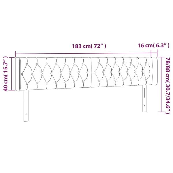 vidaXL sengegavl med kanter 183x16x78/88 cm stof sort