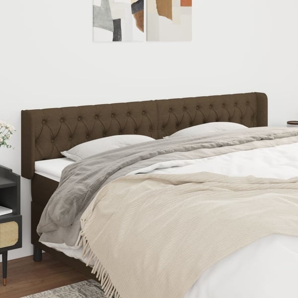 vidaXL sengegavl med kanter 183x16x78/88 cm stof mørkebrun