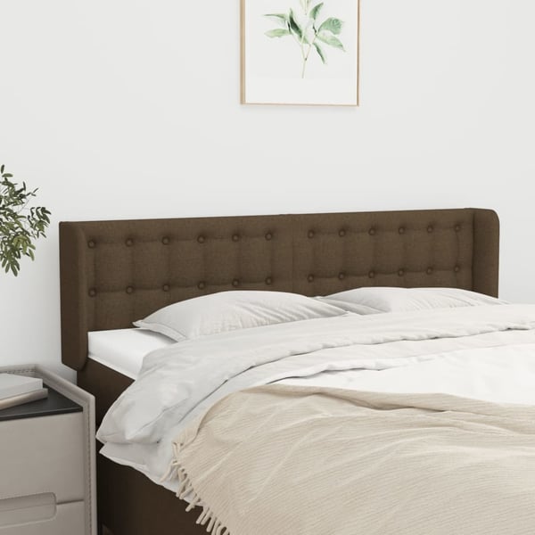 vidaXL sengegavl med kanter 147x16x78/88 cm stof mørkebrun