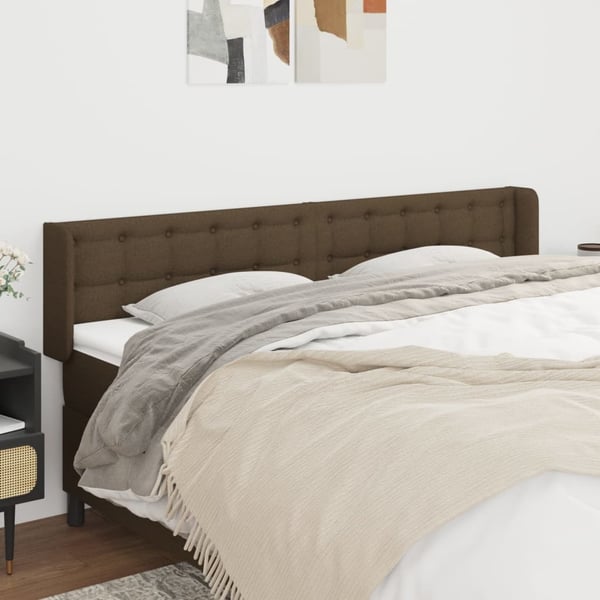 vidaXL sengegavl med kanter 163x16x78/88 cm stof mørkebrun