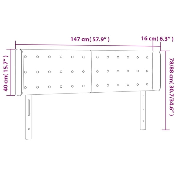vidaXL sengegavl med kanter 147x16x78/88 cm fløjl lyserød
