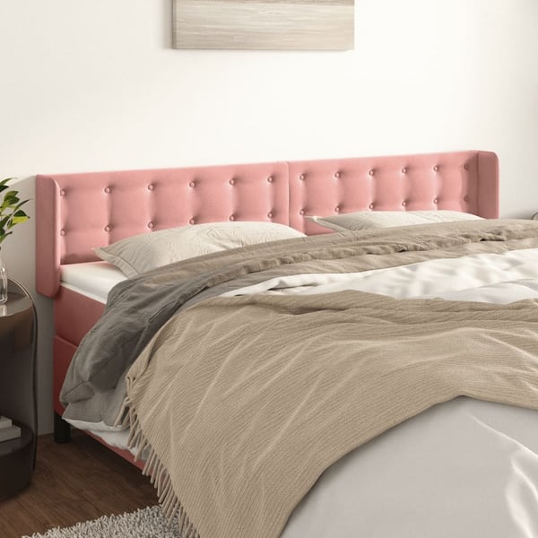 vidaXL sengegavl med kanter 163x16x78/88 cm fløjl lyserød