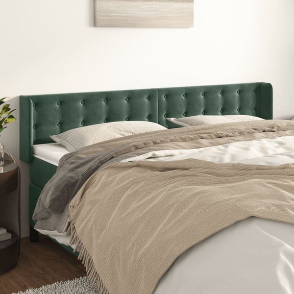 vidaXL sengegavl med kanter 183x16x78/88 cm fløjl mørkegrøn