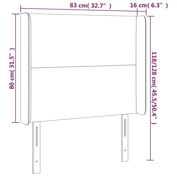 vidaXL sengegavl med kanter 83x16x118/128 cm stof cremefarvet