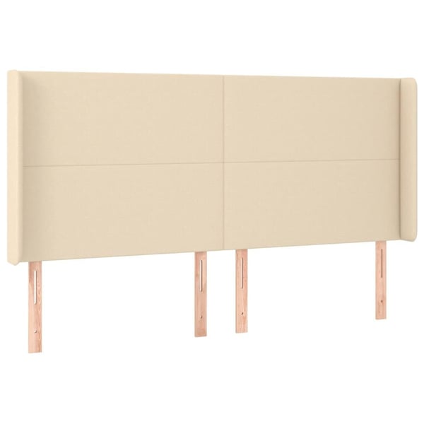 vidaXL sengegavl med kanter 163x16x118/128 cm stof cremefarvet