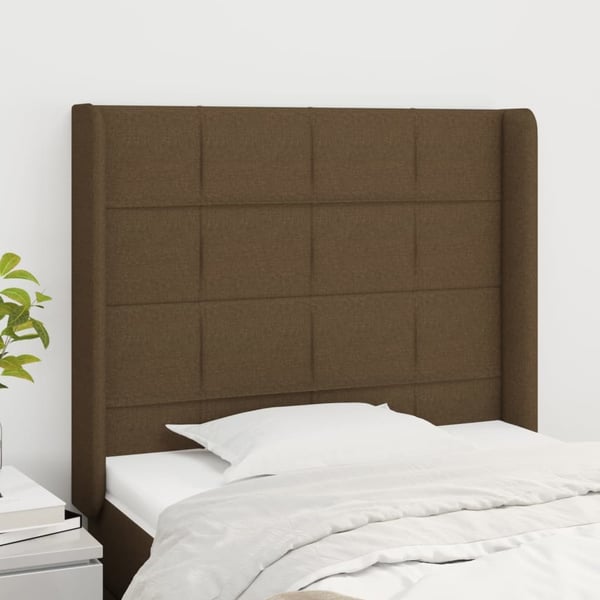 vidaXL sengegavl med kanter 83x16x118/128 cm stof mørkebrun