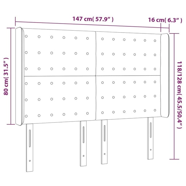 vidaXL sengegavl med kanter 147x16x118/128 cm kunstlæder cremefarvet