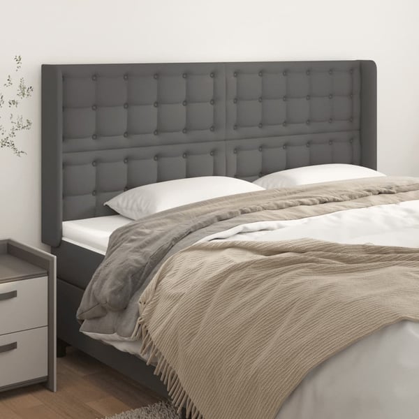 vidaXL sengegavl med kanter 163x16x118/128 cm kunstlæder grå