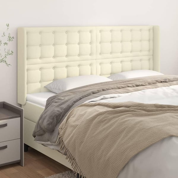 vidaXL sengegavl med kanter 183x16x118/128 cm kunstlæder cremefarvet