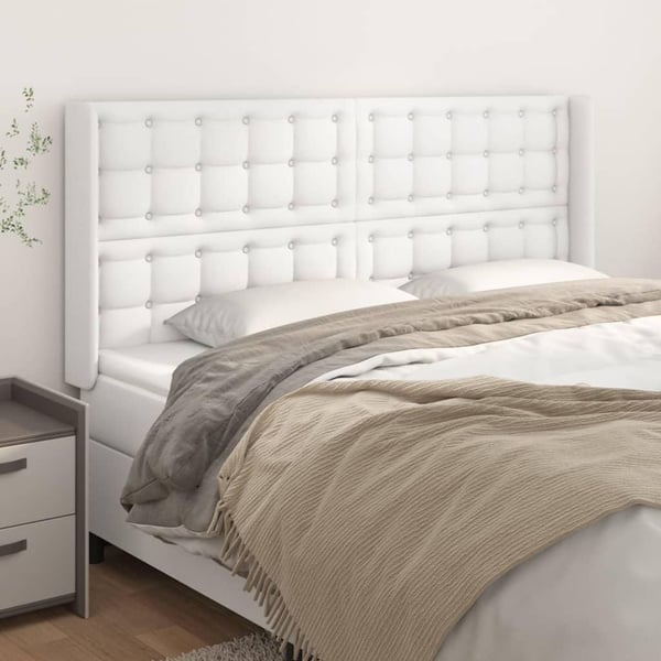 vidaXL sengegavl med kanter 183x16x118/128 cm kunstlæder hvid
