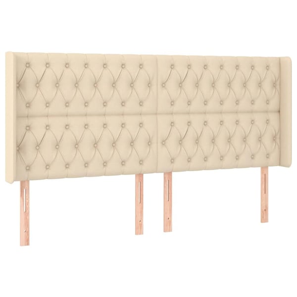 vidaXL sengegavl med kanter 203x16x118/128 cm stof cremefarvet