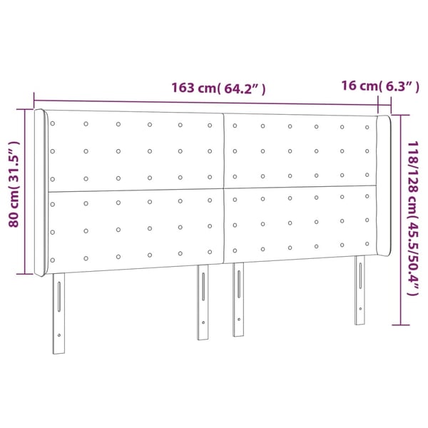 vidaXL sengegavl med kanter 163x16x118/128 cm fløjl lyserød