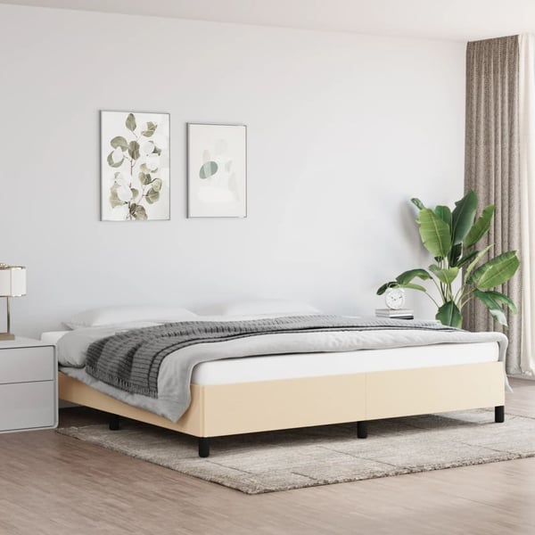 vidaXL Sängram gräddvit tyg 200x200 cm