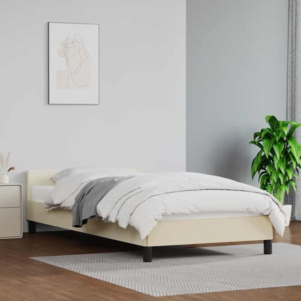 vidaXL sengeramme med sengegavl 100x200 cm kunstlæder cremefarvet