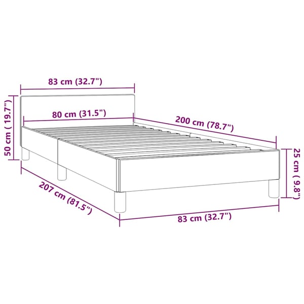 vidaXL Sängram med huvudgavel mörkgrå 80x200 cm sammet