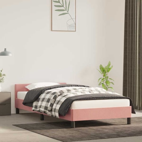 vidaXL sengeramme med sengegavl 90x200 cm fløjl lyserød