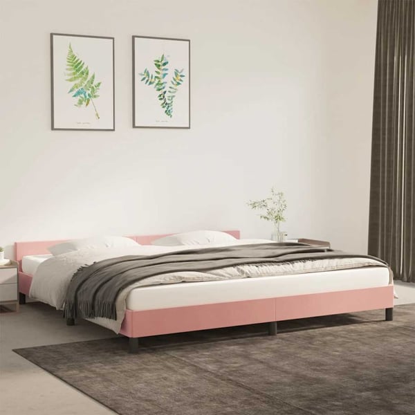 vidaXL Sengeramme med hovedgærde uden madras Pink 200x200 cm Fløjl