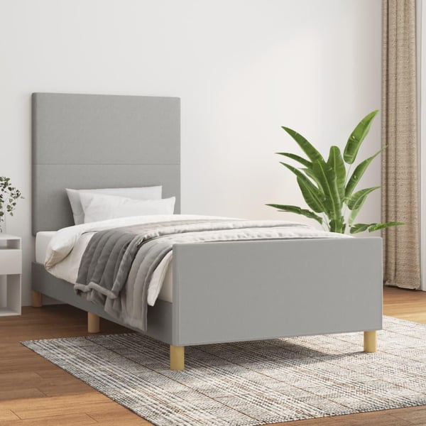 vidaXL sengeramme med sengegavl 90x190 cm stof lysegrå