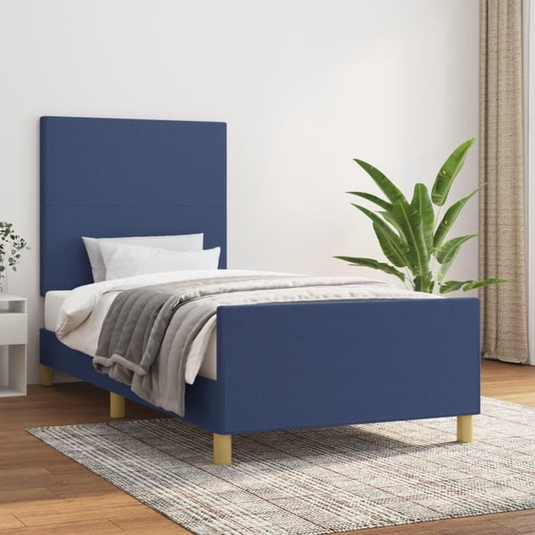 vidaXL sengeramme med sengegavl 100x200 cm stof blå