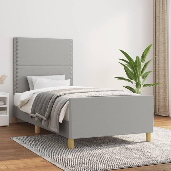 vidaXL sengeramme med sengegavl 90x190 cm stof lysegrå
